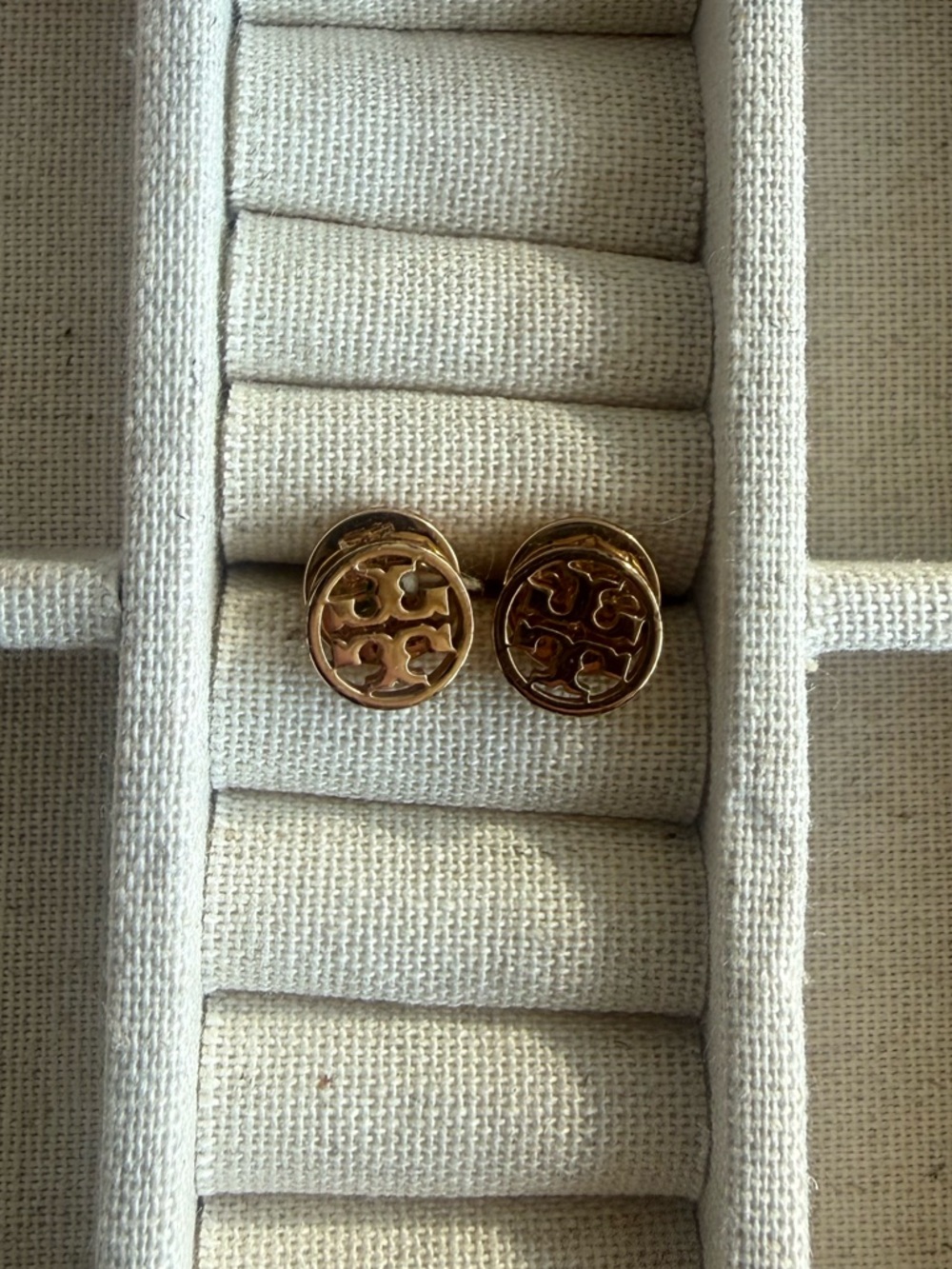 Tory Burch Gold Logo Round Stud Earrings